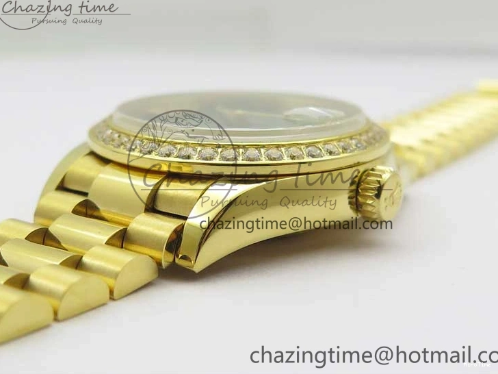 MiroTime 0408 Versatile Daydate 278288 31mm YG EWF Best Edition Green Malachite Dial Crystal Markers on YG President Bracelet ETA 2606